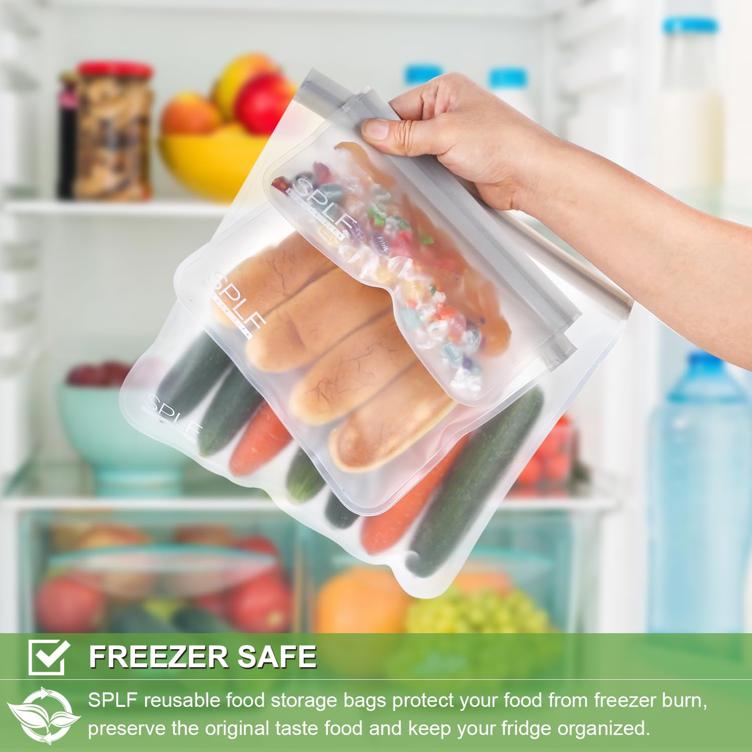 SPLF 12-Pack Reusable Food Storage Bags - 5 Sandwich Bags, 5 Snack Bags & 2 Gallon Bags | Dishwasher Safe, Leakproof, BPA-Free | Perfect for Meal Prep, School Lunches & Freezer Storage
