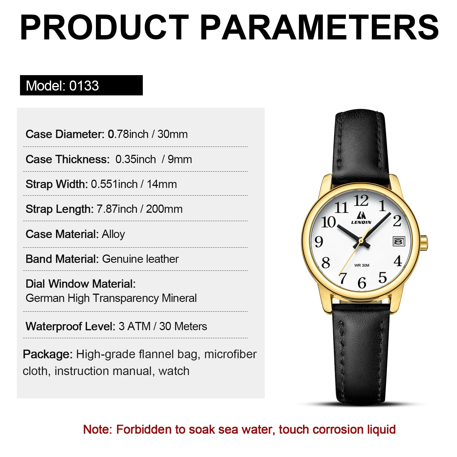 LENQIN Women's Analog Quartz Watch - Waterproof Ladies Wristwatch with Genuine Leather Strap & Luminous Easy-Read Dial | Perfect for Office, Casual Wear & Everyday Use