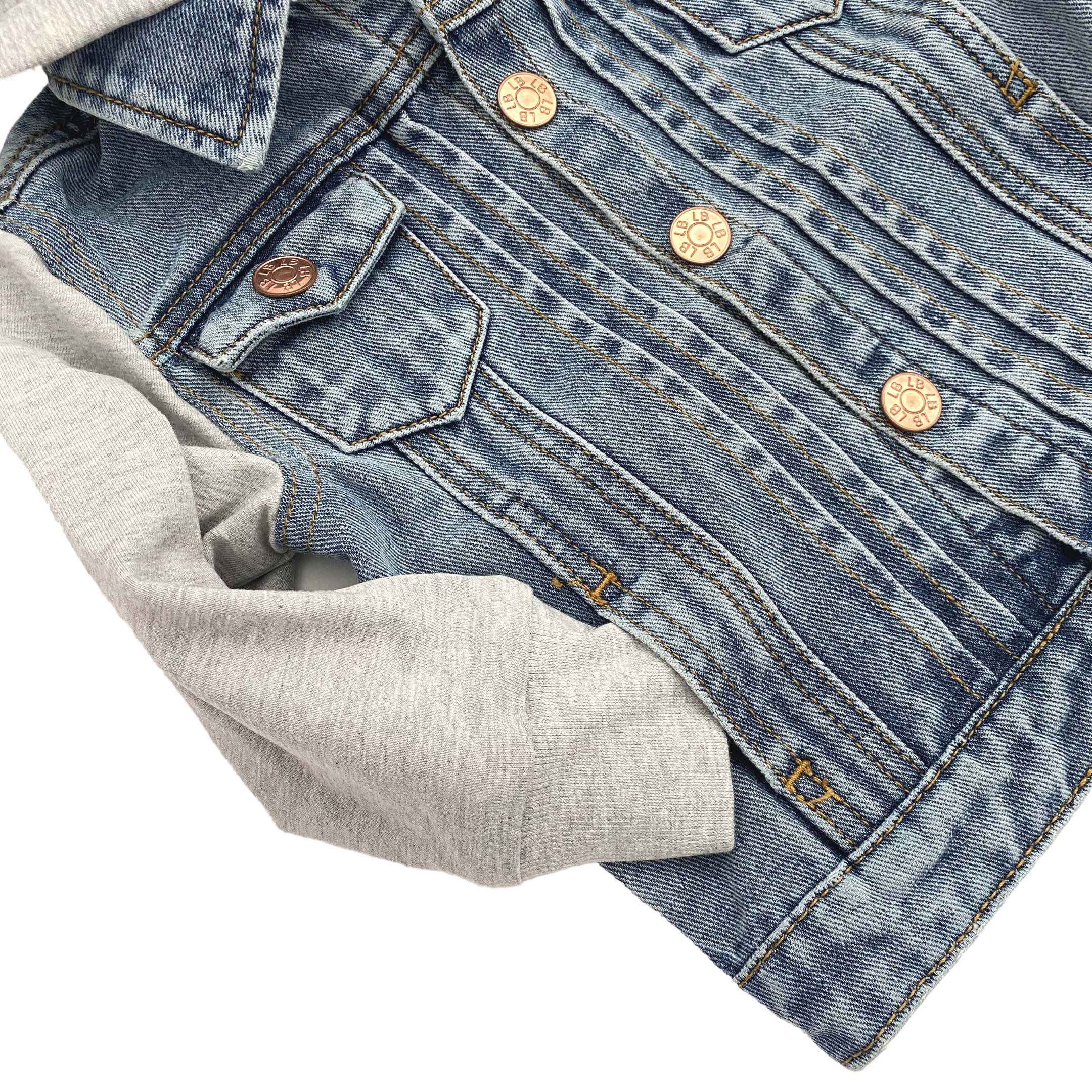 Men's Grey Hooded Denim Jacket - Lightweight Distressed Vintage Style for Casual Wear & Outdoor Activities