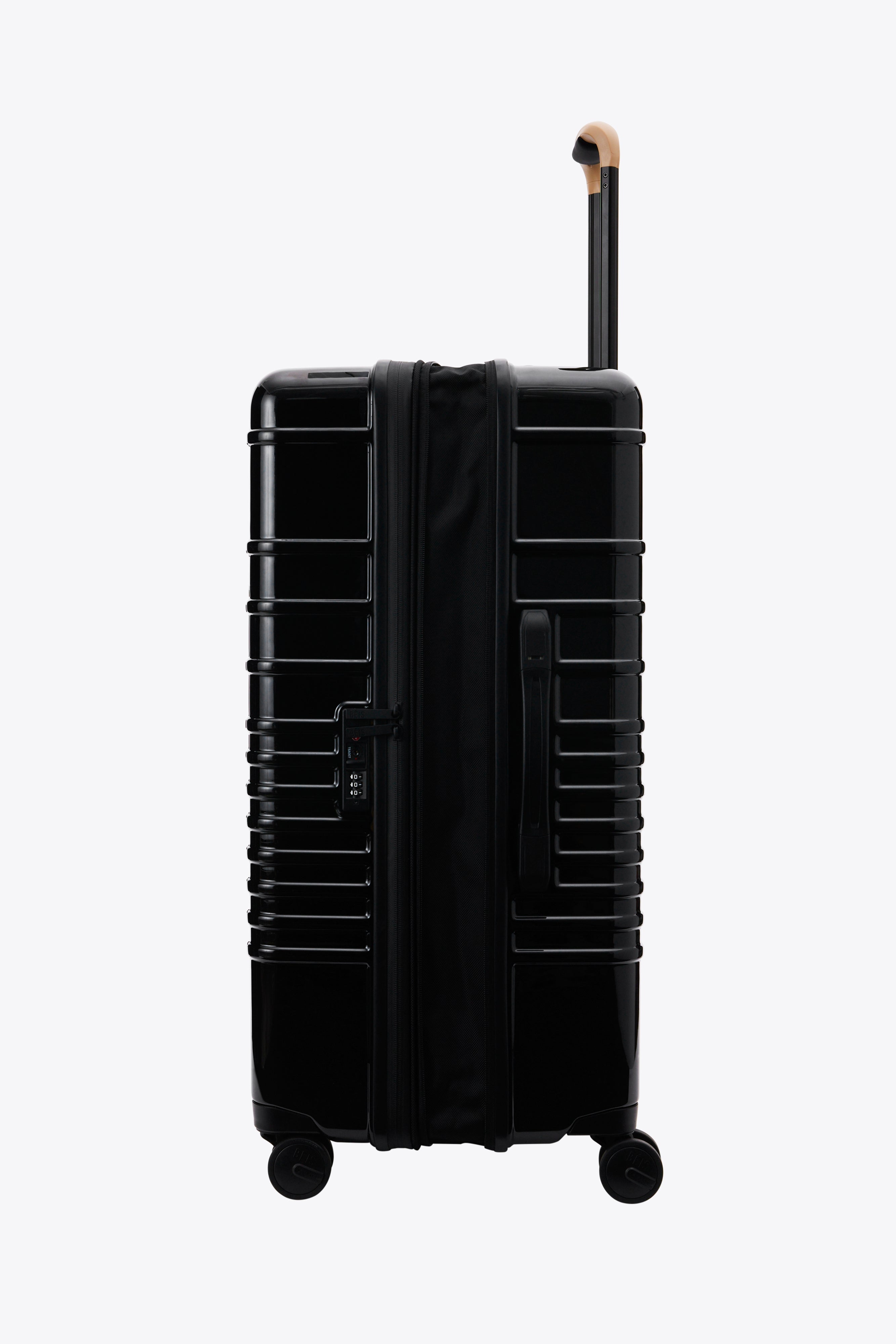 Large Check-In Roller Luggage - Glossy Black Hardshell Suitcase with Spinner Wheels for Travel, Business Trips & Vacations