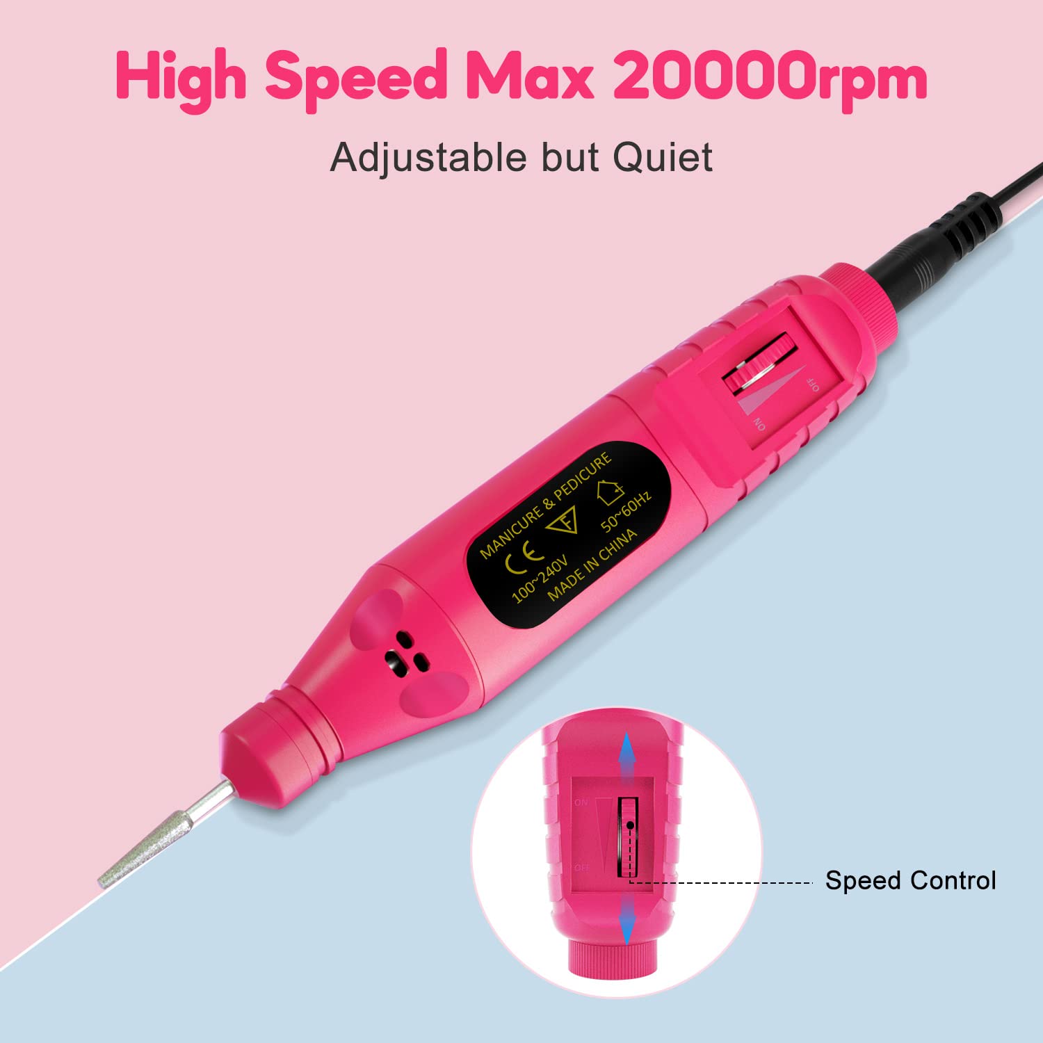 Professional USB Electric Nail Drill Machine Kit - Portable Manicure Pedicure Tool with 6Pcs Nail Drill Bits for Gel Nails, Acrylics & Nail Art (Rose) | Perfect for Home Salon, Nail Techs & DIY Beauty Care
