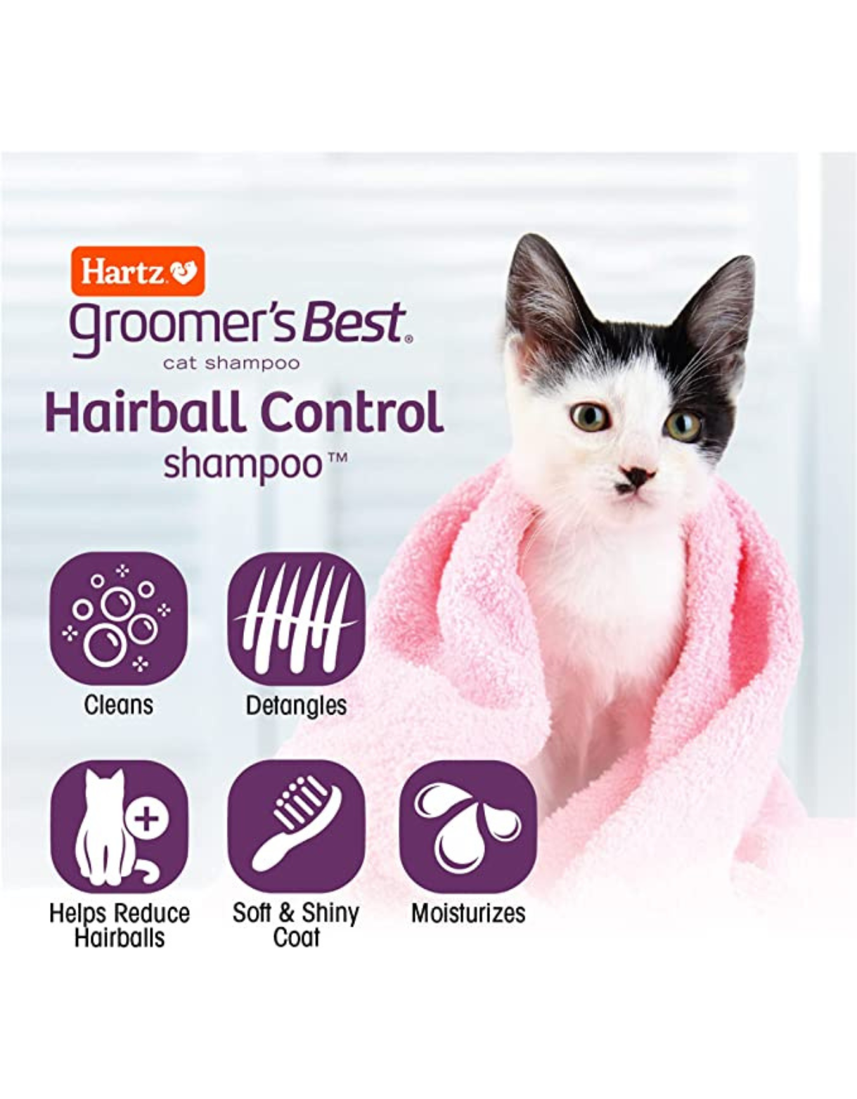 Hartz Groomer's Best Hairball Control Shampoo for Cats - Gentle Formula for Long & Short Hair Cats - Reduces Hairballs & Promotes Healthy Coat - Perfect for Bath Time & Regular Grooming