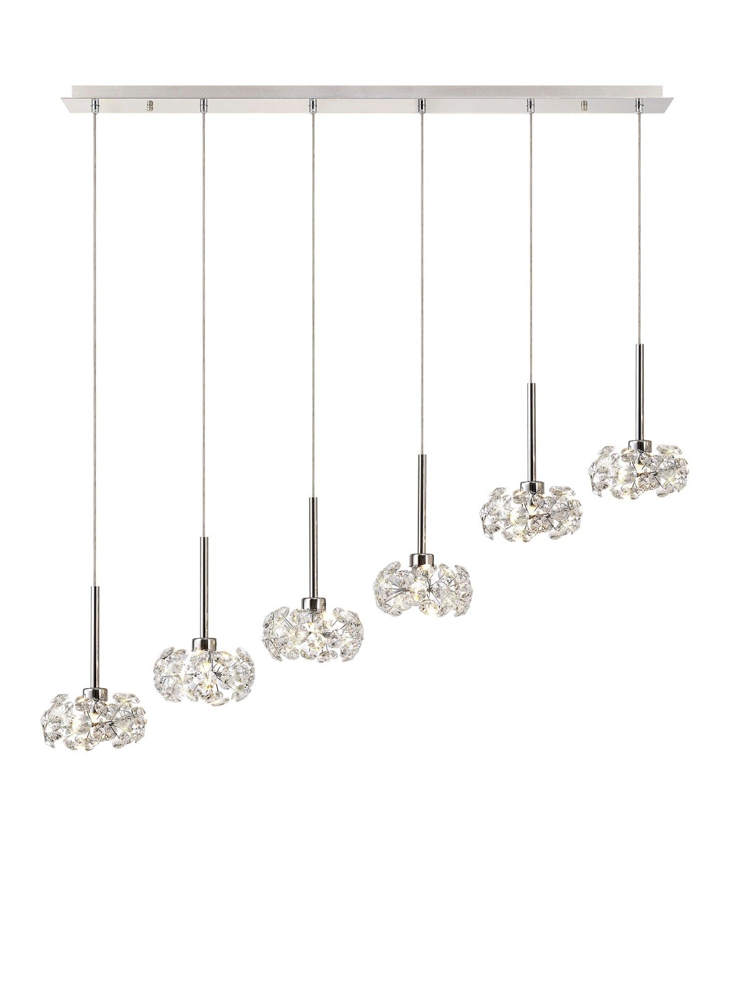 Bellagio 6-Light G9 LED Linear Pendant Light - 2m Polished Chrome Finish with Crystal Shade - Modern Dining Room & Kitchen Island Lighting Fixture