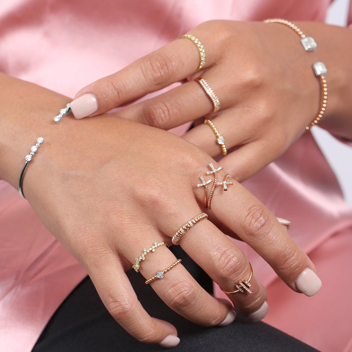 14K White Gold and Rose Gold Beaded Diamond Eternity Ring for Women - Perfect for Weddings, Anniversaries & Special Occasions