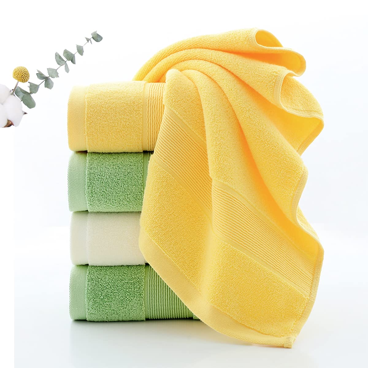 Premium Pidada Hand Towels Set of 2 - 100% Cotton, Ultra Absorbent & Soft Bath Towels for Bathroom, Kitchen & Gym - 13.8 x 29.5 Inches (Yellow) - Perfect for Spa, Guest Bath & Luxury Home Decor