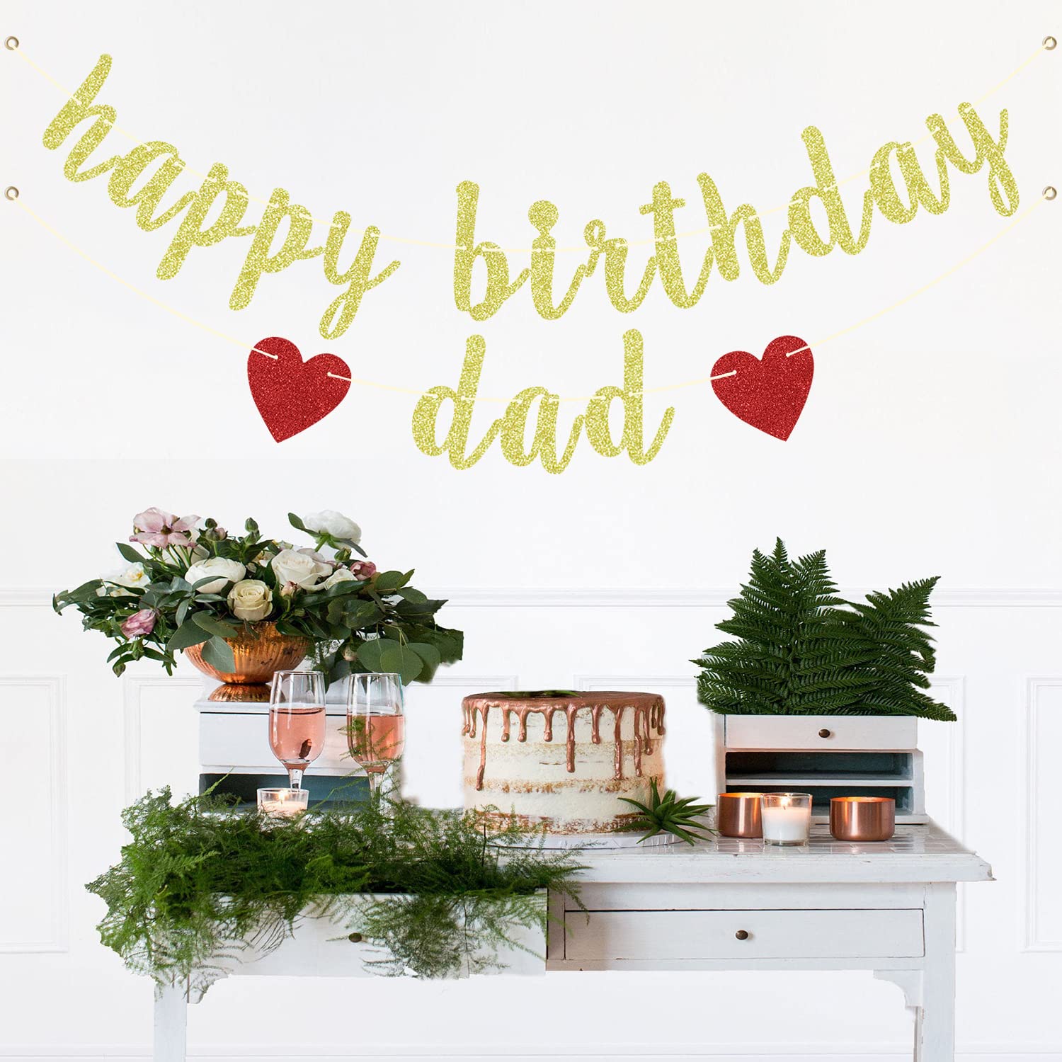 Gold Glitter Happy Birthday Dad Banner - Best Dad Ever Party Decorations for Father's Day & Birthday Celebrations - Perfect for Home, Office & Surprise Parties