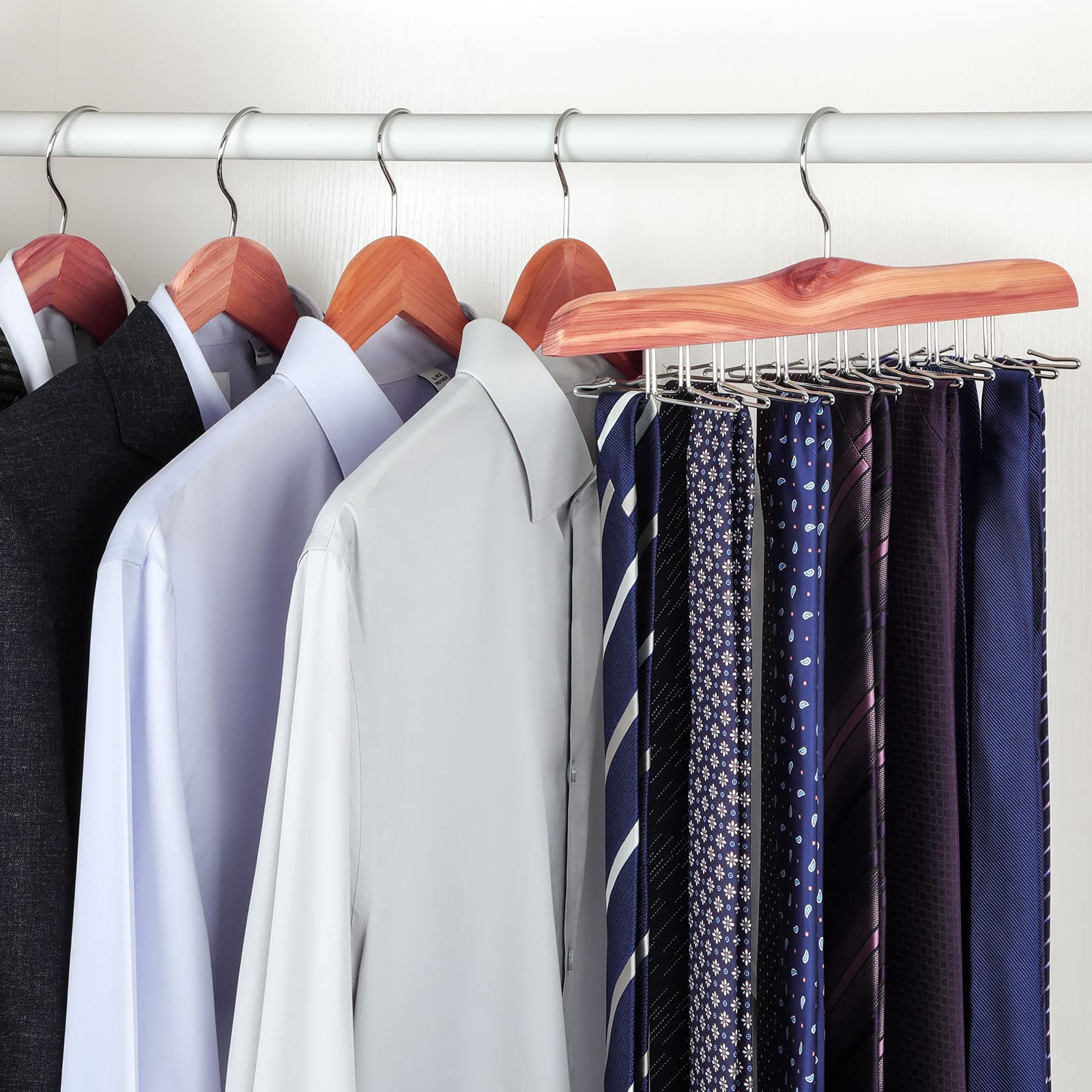 Premium American Red Cedar Wood Tie Rack Organizer - 24 Space Saving Hangers for Neckties, Bras, Tank Tops & Camisoles | Closet Storage & Display Solution | Natural Wood Aroma for Wardrobe Protection