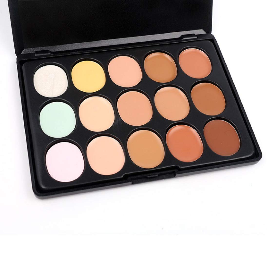 Spanking Beauty 15-Color Semi-Matte Contour & Concealer Cream Palette with Oval Makeup Brush - Perfect for Face Sculpting, Highlighting & Professional Makeup Application