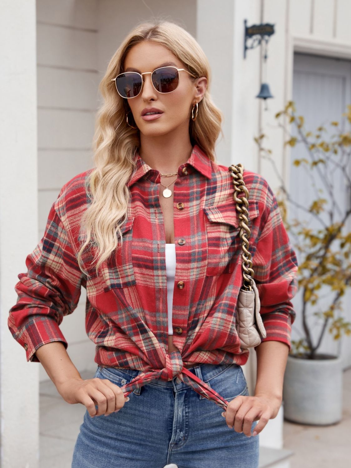 Mandy Plaid Button-Up Long Sleeve Shirt for Women - Stylish Casual & Office Wear - Perfect for Fall, Winter & Layering Outfits