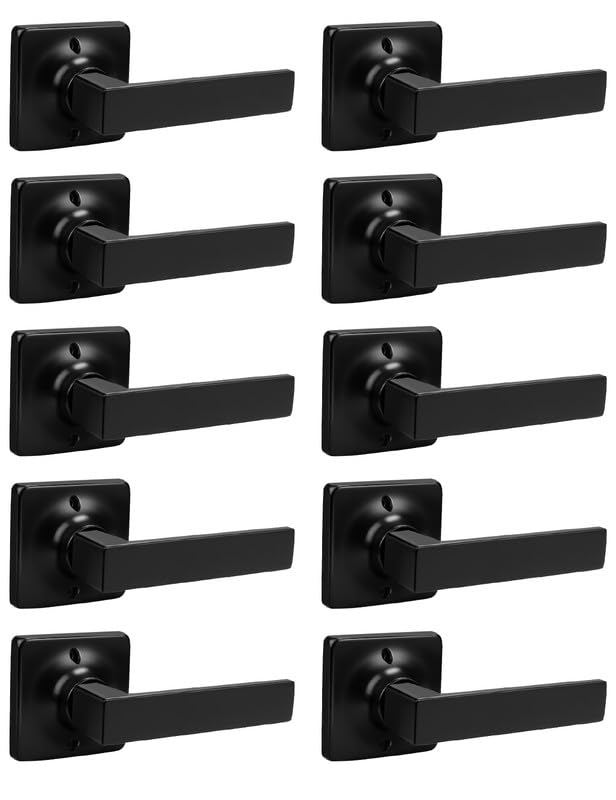 Mengico 10 Pack Square Dummy Door Handle Set - Matte Black Interior Door Knobs for Closets & French Doors, Reversible Right/Left Handed - Perfect for Bedrooms, Bathrooms & Home Renovation Projects