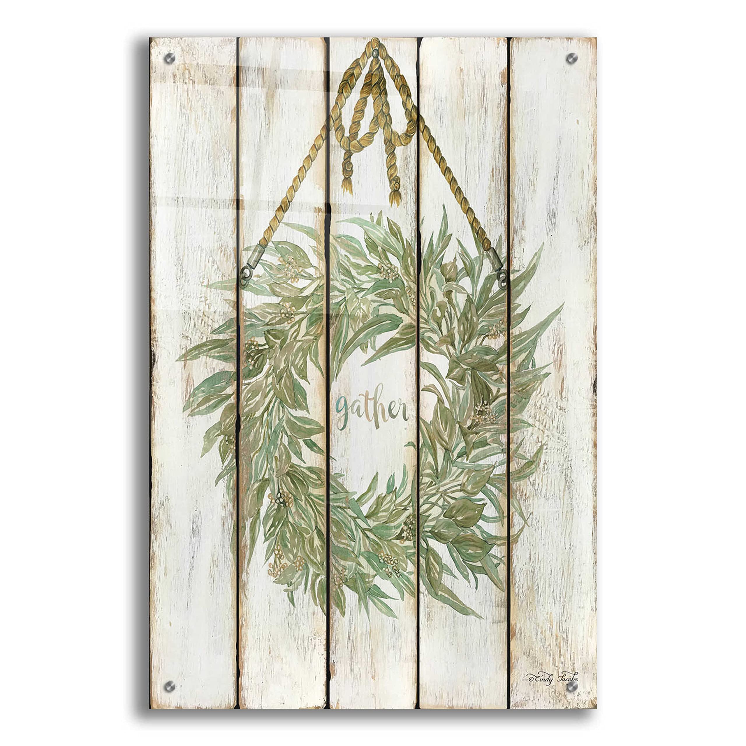 Epic Art 'Gather Wreath on Wood Panels' by Cindy Jacobs - 24x36 Inch Acrylic Glass Wall Decor - Modern Home & Office Artwork for Living Room, Bedroom, Dining Area