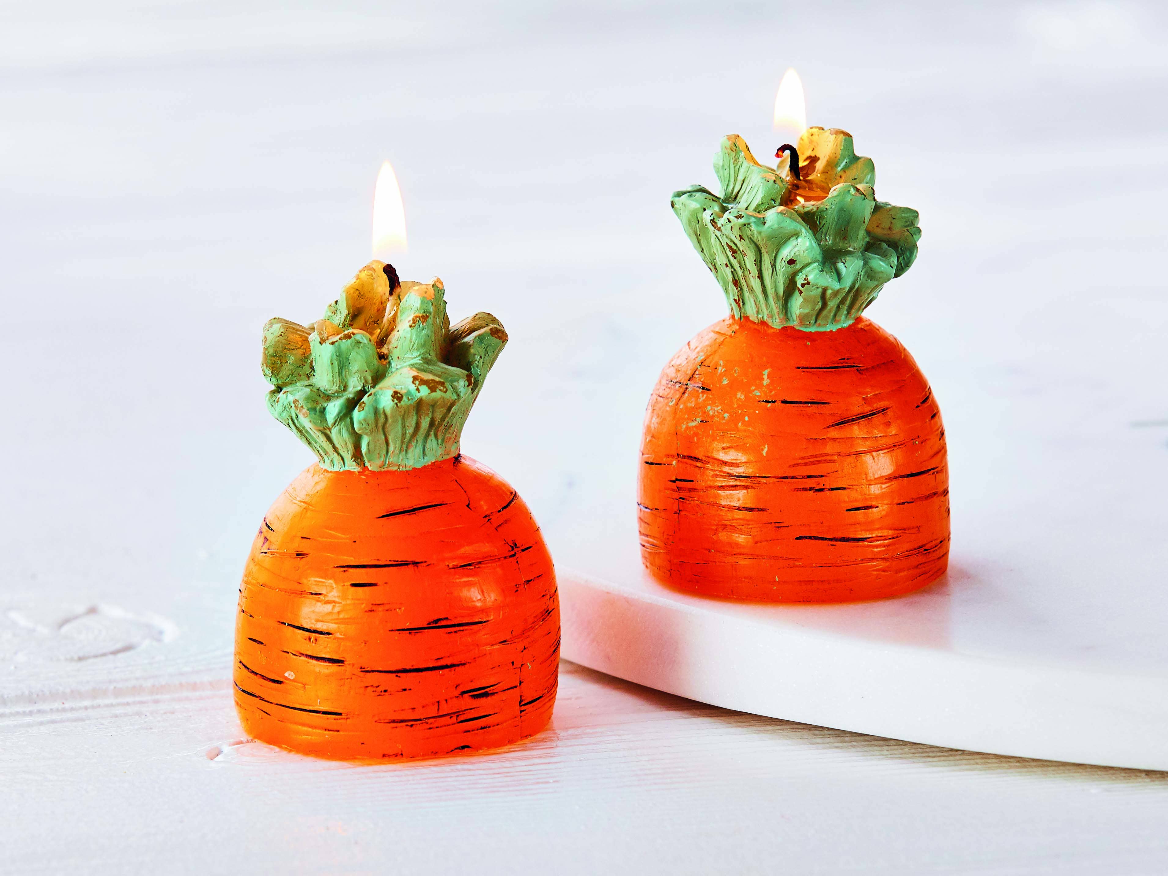 Organic Carrot-Shaped Soy Wax Candles Set of 2 - Natural Home Decor for Kitchen, Farmhouse & Easter Decorations