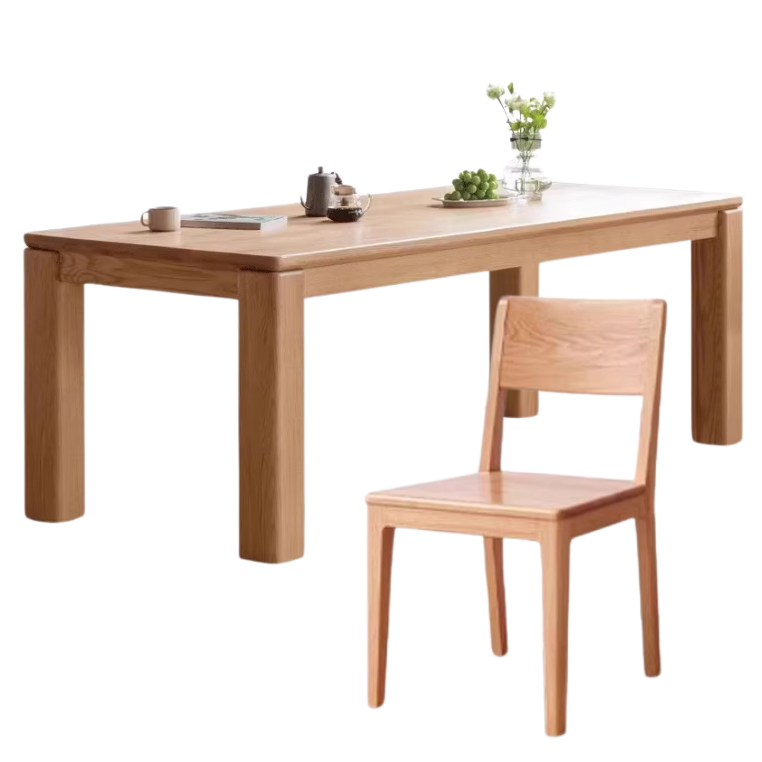 Solid Oak Wood Dining Table with Thick Legs - Rustic Farmhouse Style for Kitchen, Dining Room & Home Decor