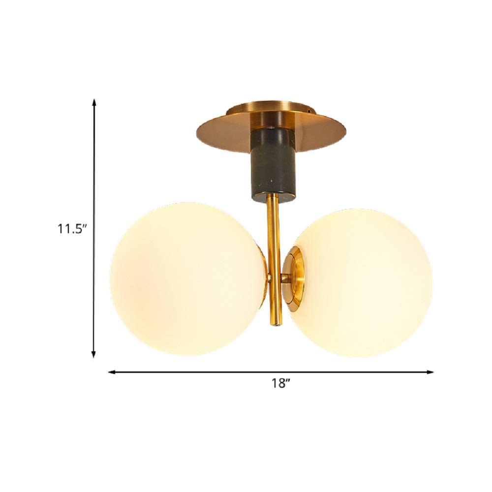XINDAR Modern Gold Flush Mount Ceiling Light - 2-Light Milk Glass Fixture for Hallway, Corridor & Entryway | Elegant Lighting for Home & Office Spaces