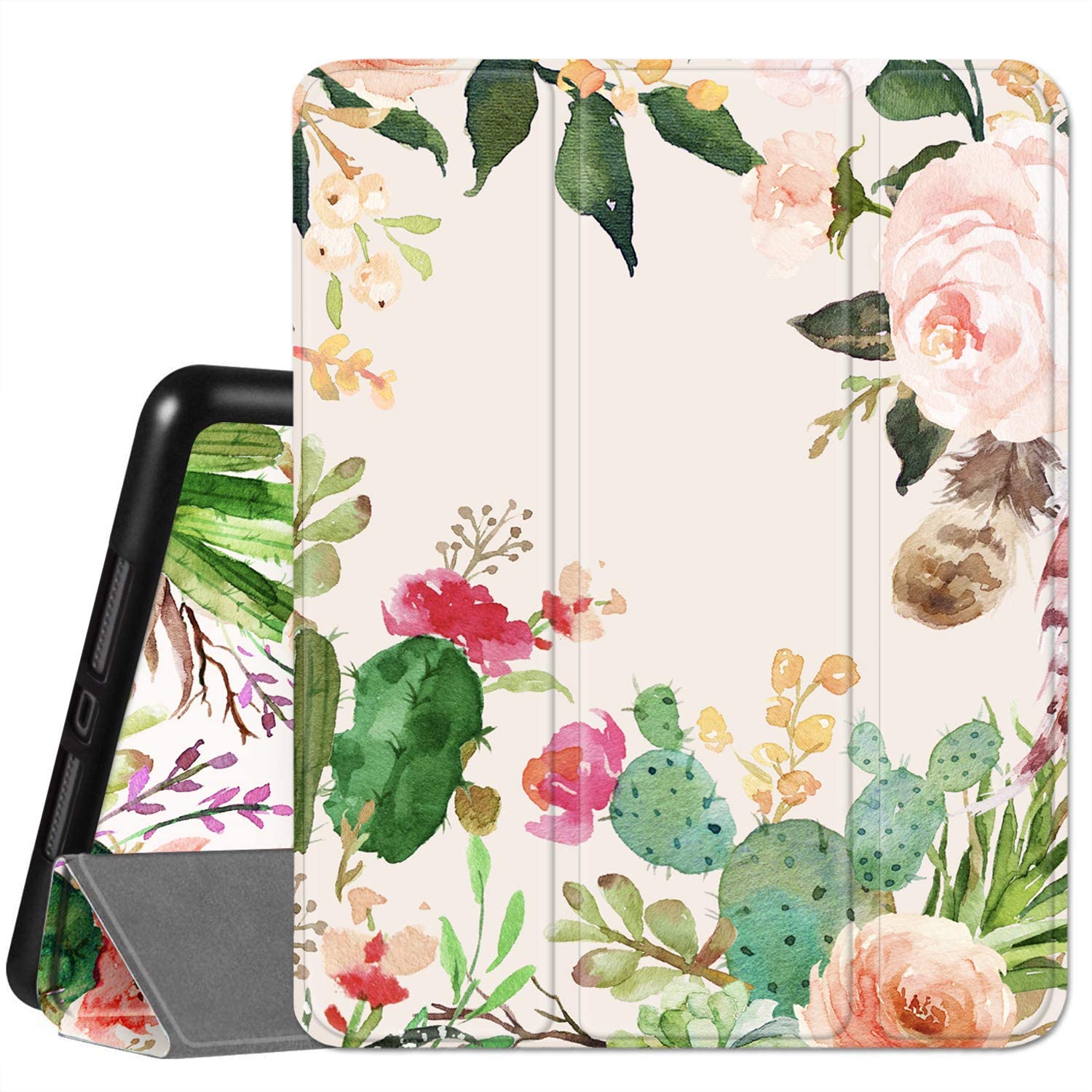 Hepix iPad Pro 12.9 Case for 4th & 3rd Gen (2020/2018) - Shockproof Trifold Stand Cover with Pencil Holder, Auto Sleep/Wake, Flower Cactus Floral Design - Compatible with A2229 A2069 A2032 A2233 - Perfect for Work, Travel & Home Use
