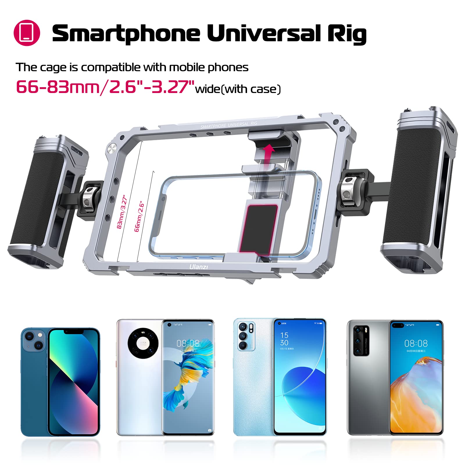 ULANZI Universal Aluminum Phone Video Rig Kit with Handles - Handheld Stabilizer Grip for iPhone 16/15/14/13/12/11/X/8 Plus & Android Smartphones - Perfect for Vlogging, Filmmaking & Content Creation