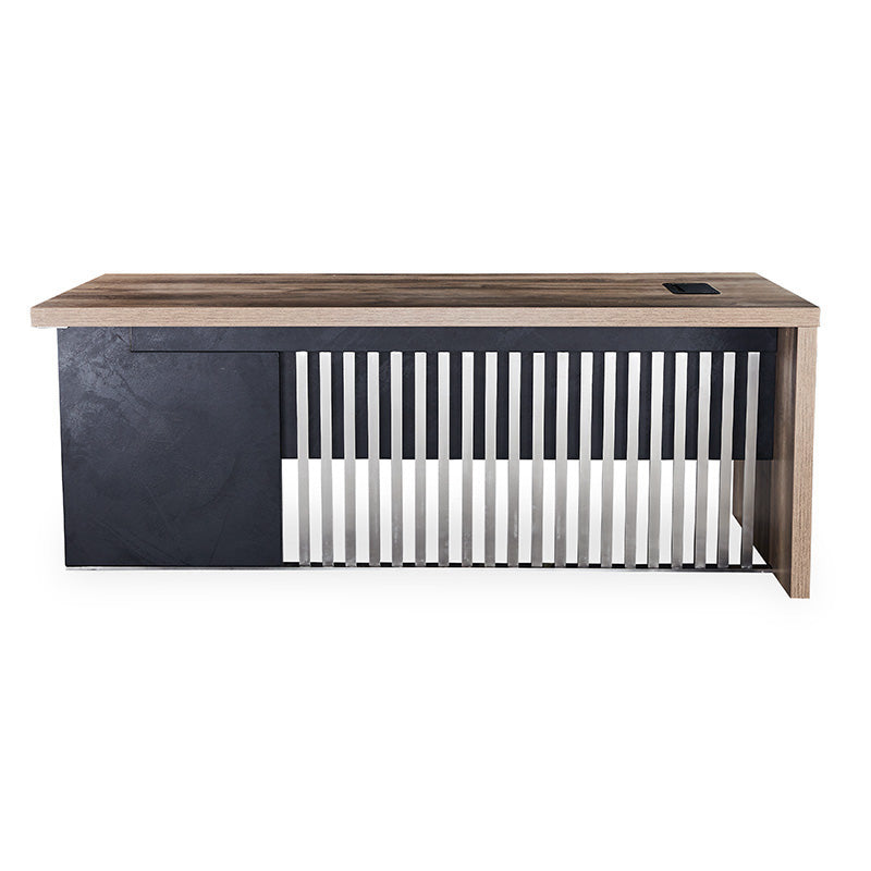 AFTAN 180cm Executive Desk with Left Panel - Warm Oak & Black Finish - Perfect for Home Office & Professional Workspaces