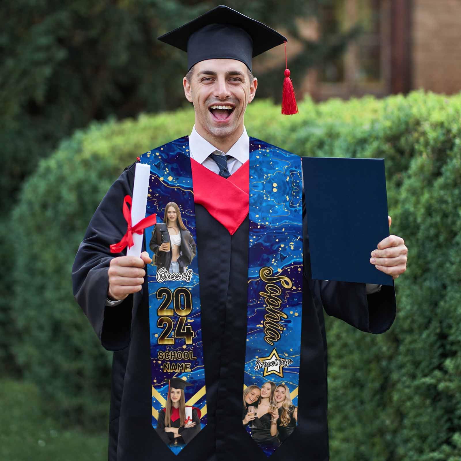 Custom Graduation Stole with Photo, Name & School - Personalized Class of 2025 Graduation Sash Gift for High School & College Grads - Perfect for Commencement Ceremonies & Graduation Parties