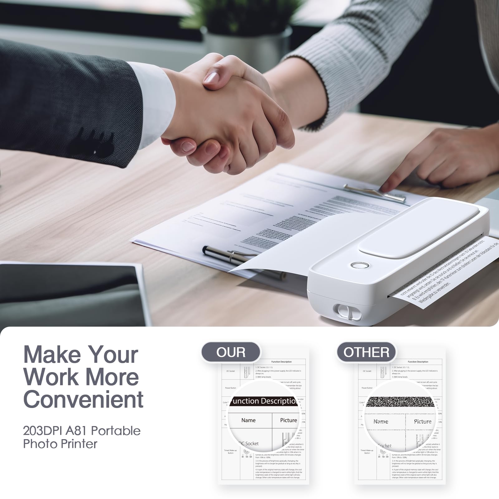 Bisofice Wireless Portable Thermal Printer - Inkless Mobile & PC Printer for Travel, Home & Office - Compatible with 8.5