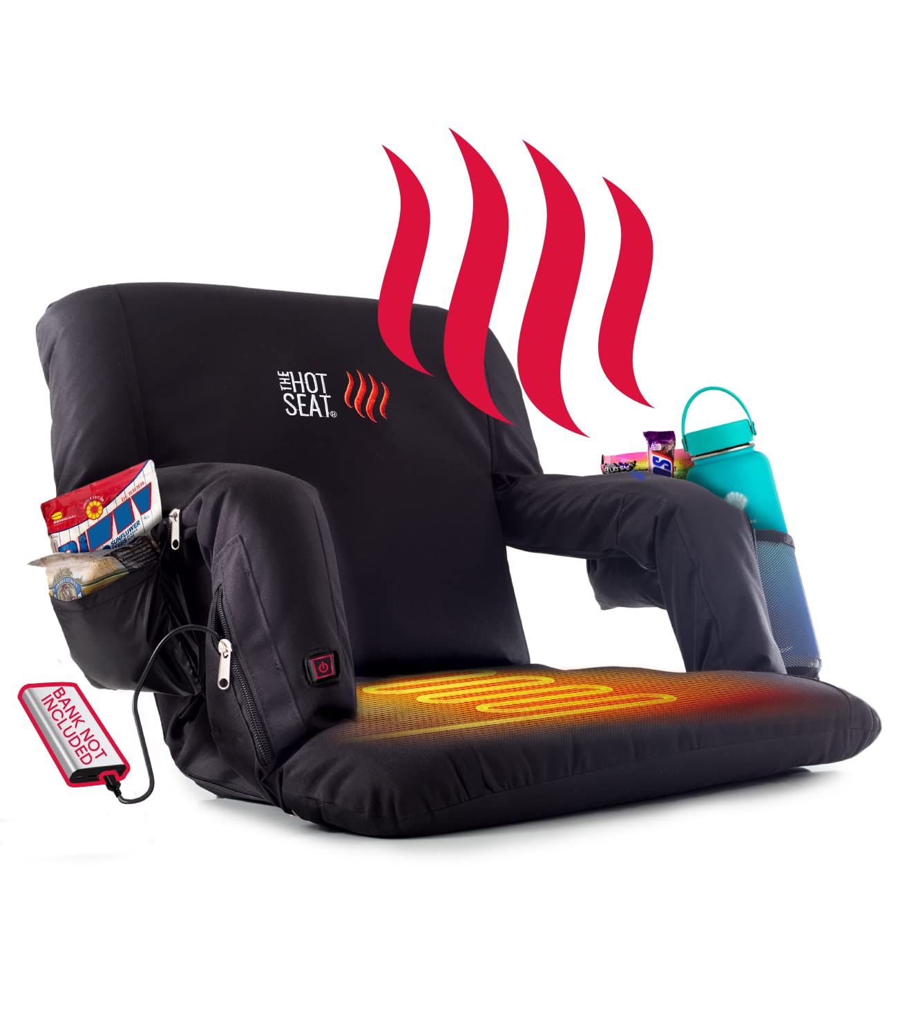 POP Design The Original Hot Seat - Portable Heated Stadium Seat for Bleachers | USB Rechargeable Warm Cushion for Football, Baseball, Hockey Games & Outdoor Events | Perfect for Cold Weather Sporting Events & Camping