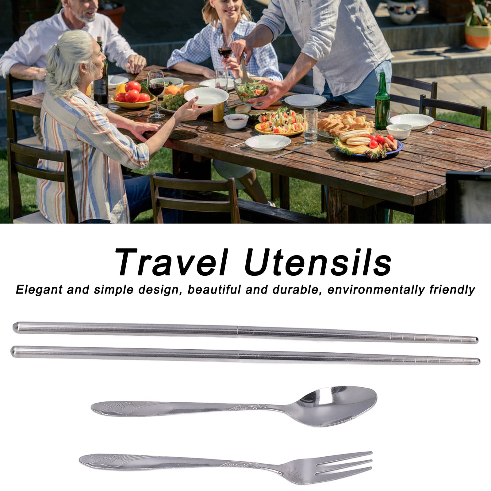 3PCS Premium Stainless Steel Travel Utensils Set with Case - Reusable Portable Cutlery for Camping, Picnic, Office & Outdoor Dining - Eco-Friendly Silverware for Travelers & On-the-Go Meals