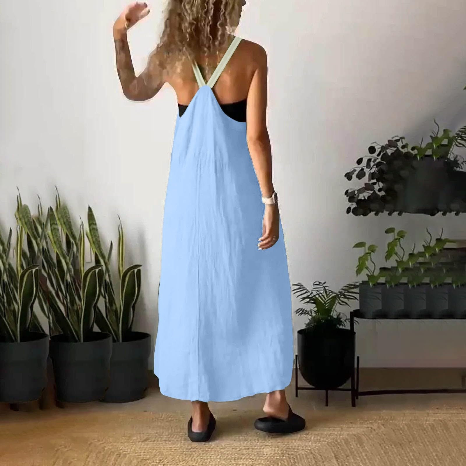 Women's Cotton Linen Sling Dress - Sleeveless Solid Plus Size Summer Beach Sundress | Casual Loose Fit Dress for Vacation, Poolside, and Outdoor Activities