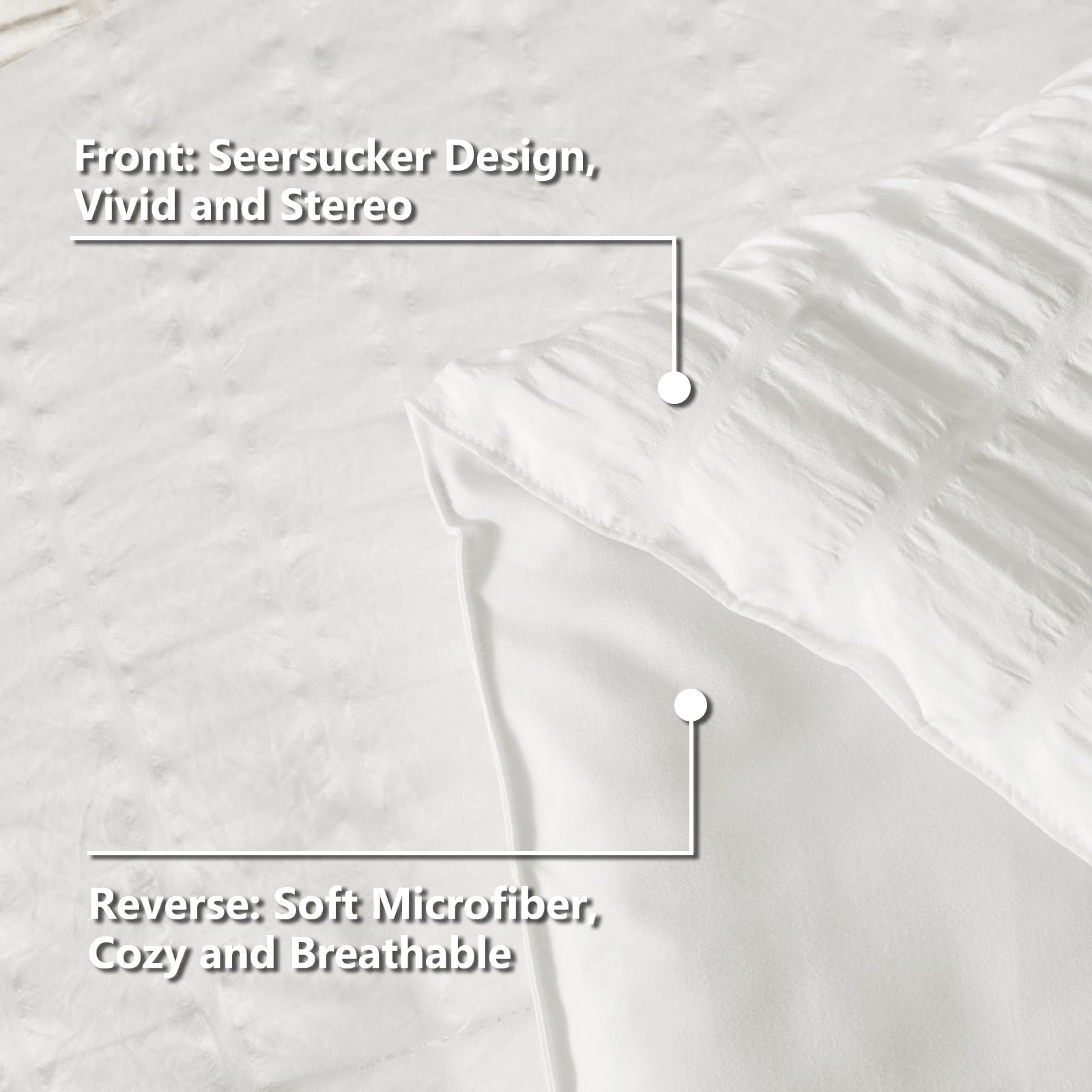 Luxury King Size Comforter Set - 7 Piece White Seersucker Bedding Set with Down Alternative Comforter, Sheets, Pillowcases & Shams | All-Season Soft Bed in a Bag | Perfect for Master Bedroom, Guest Room & Vacation Homes