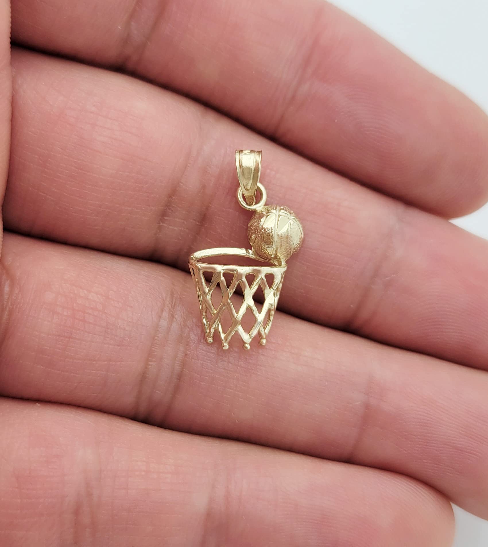 10K Yellow Gold Basketball Charm Pendant with Rim Net Design - Perfect Gift for Basketball Lovers & Sports Enthusiasts - Great for Games, Graduation, Birthdays & Everyday Wear