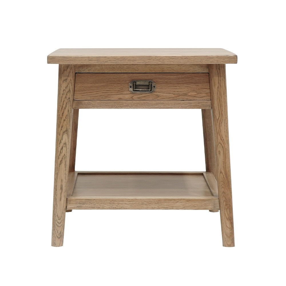 Vicchy Solid Oak Bedside Table - Nightstand with Drawer for Bedroom, Living Room, or Office - Rustic Wood End Table for Home Decor
