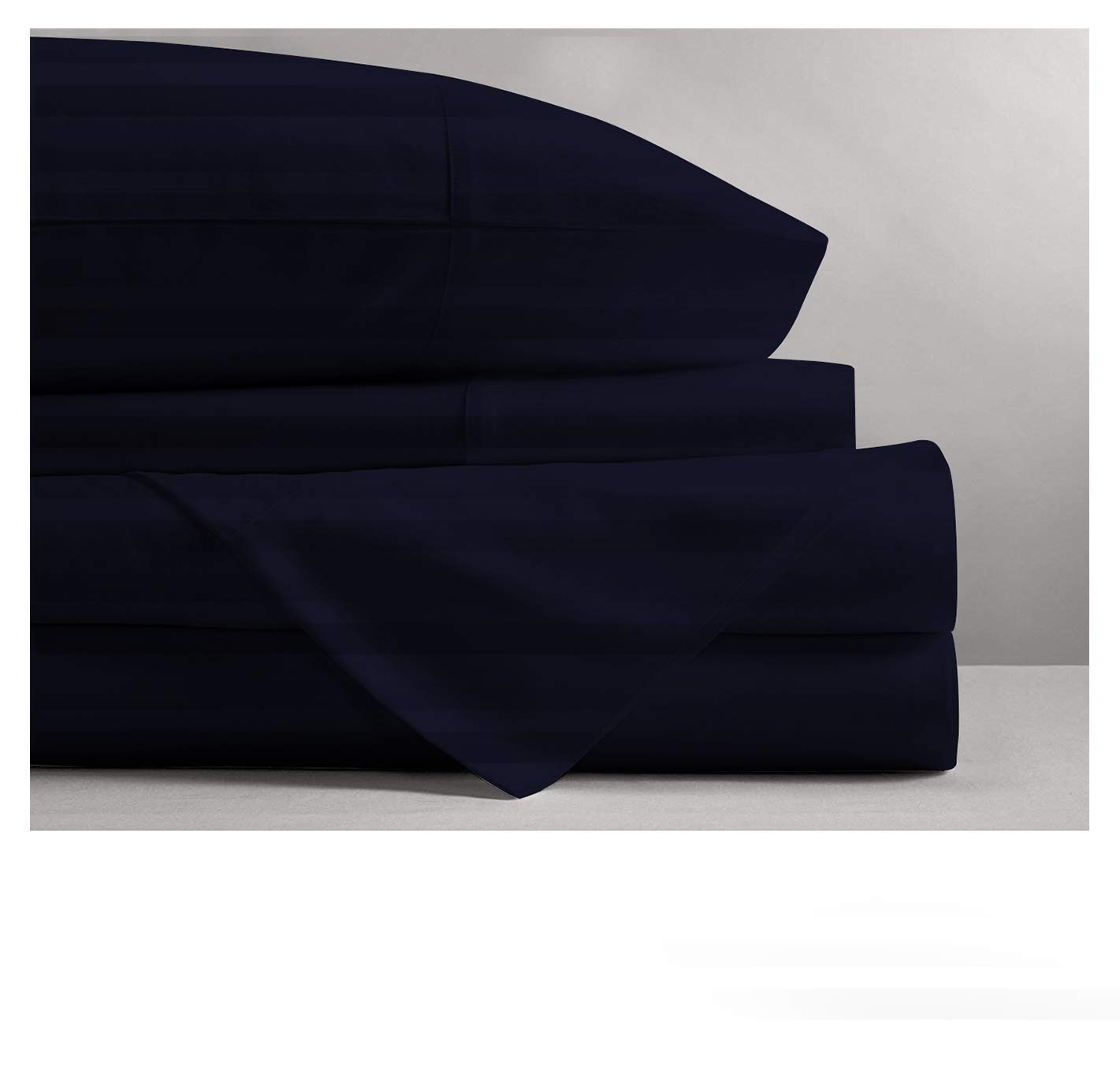 800 Thread Count 5-Piece Split King Sheet Set - 100% Cotton Navy Blue Stripe Bedding for Adjustable Beds | Deep Pocket Fitted Sheet Fits Up to 12