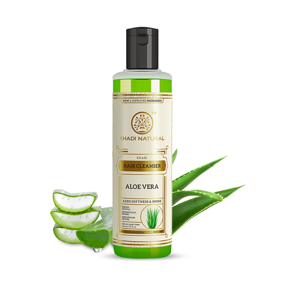Khadi Natural Aloe Vera Hair Cleanser - Organic Shampoo for Healthy Hair Growth | Reduces Hair Fall | All Hair Types | 210ml | Perfect for Daily Hair Care & Scalp Nourishment