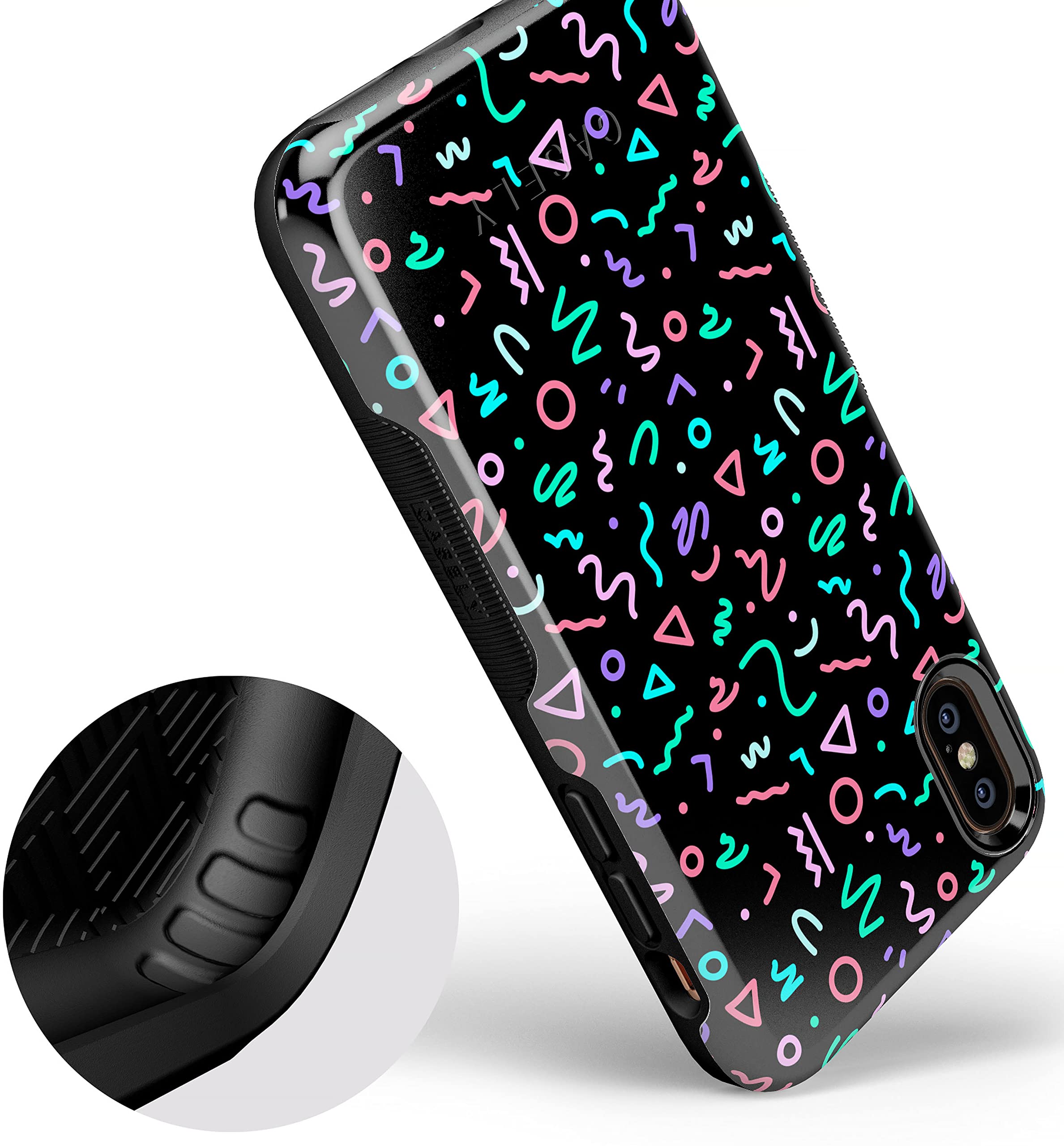 Casely iPhone X/XS Glow in The Dark Retro Phone Case - Shockproof Protective Cover with Unique Vibing Design | Perfect for Nighttime Visibility, Concerts & Retro Style Lovers
