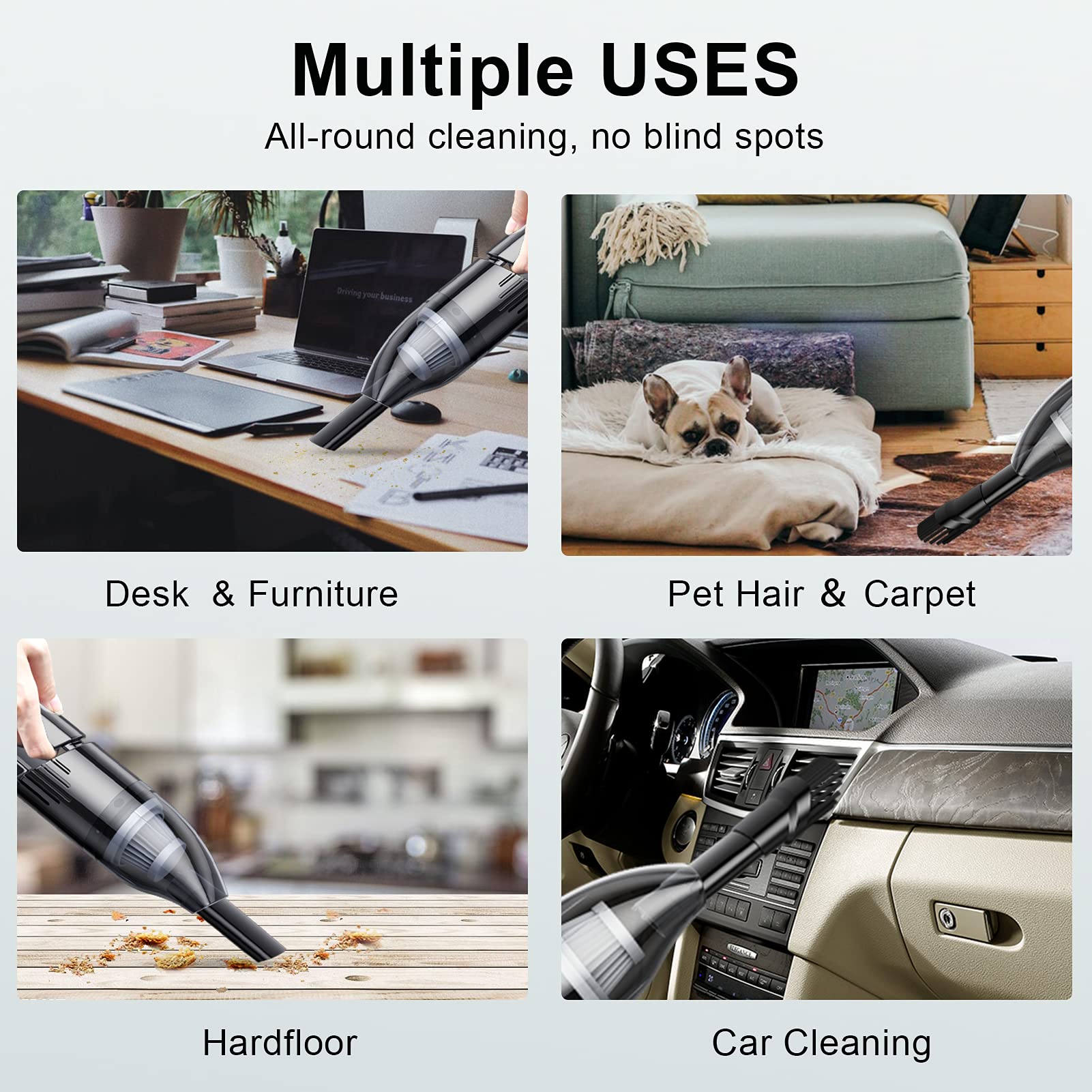 Cordless Handheld Vacuum Cleaner - Rechargeable Mini Vacuum for Car, Home, Office & Pet Hair | Portable Travel Cleaning Device (Black) | Perfect for Car Detailing, Quick Spills & Pet Hair Removal