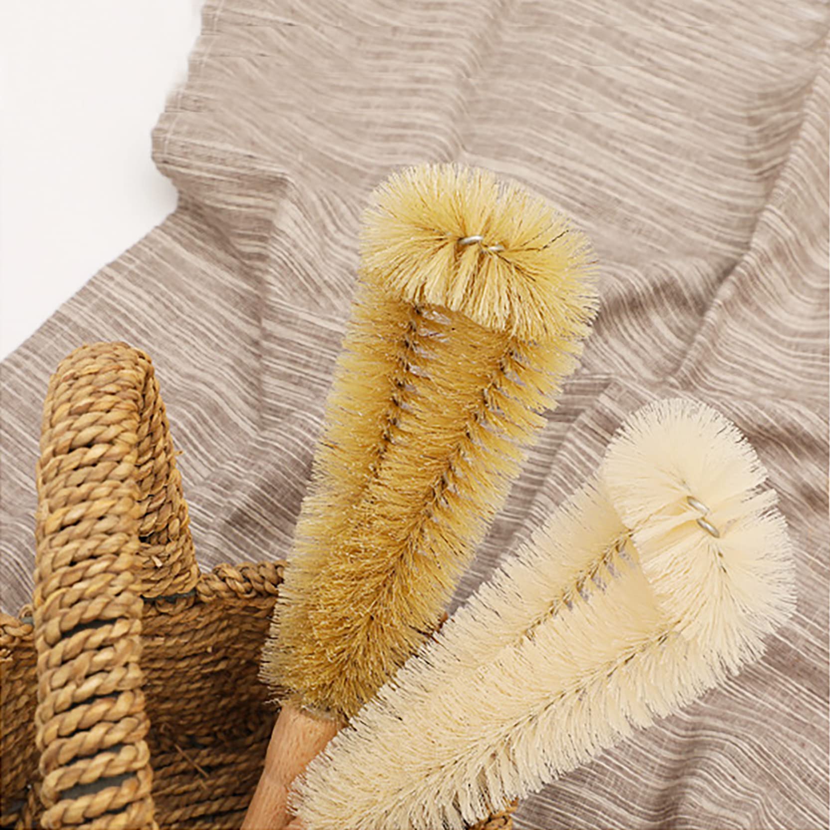 2 Pack 15 Inch Nylon Cleaning Brushes with Beech Wood Handle & Bendable Head - Long Handle Scrub Brush for Tall Bottles, Gallon Jugs, Baby Bottles, Pots, Mugs - Perfect for Kitchen, Home & Outdoor Cleaning