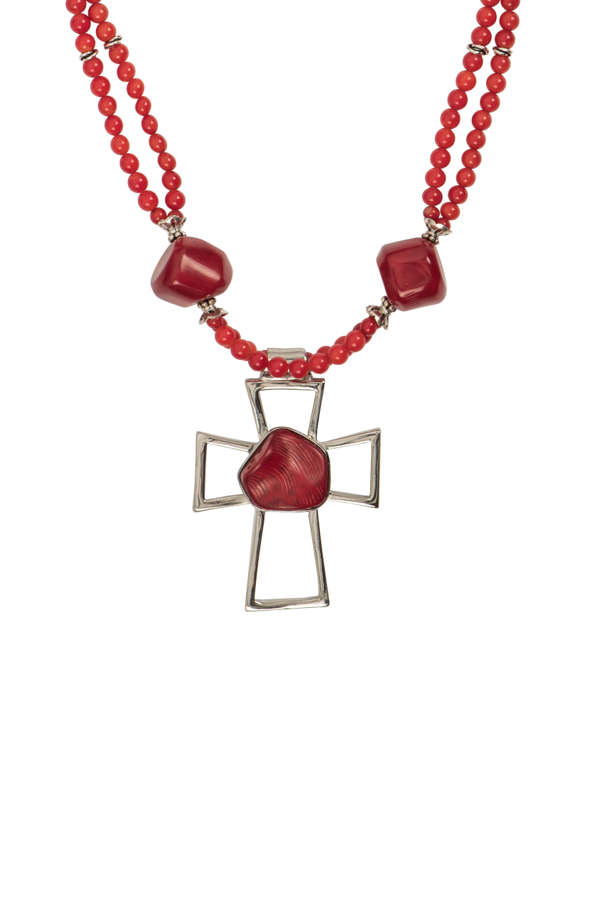 Paige Wallace Coral Cross Pendant Necklace - Elegant Sterling Silver Jewelry for Women, Perfect Gift for Baptism, Confirmation & Everyday Wear