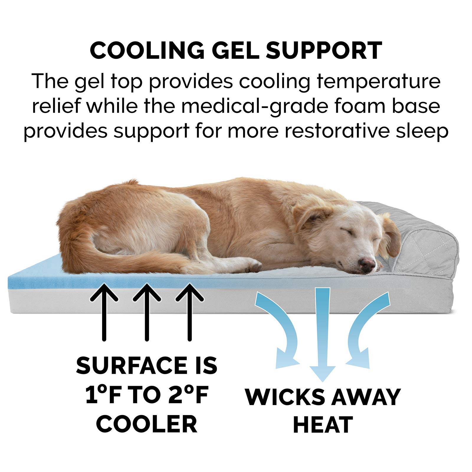 Furhaven Cooling Gel Dog Bed for Large Dogs - XXL Orthopedic Pet Sofa with Removable Bolsters & Washable Cover - Supports Up to 125 lbs - Silver Gray - Perfect for Hot Weather & Joint Pain Relief - Ideal for Living Room, Bedroom or Kennel Use