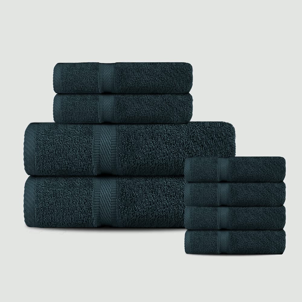 Premium 8-Piece Egyptian Cotton Towel Set - Super Absorbent, Ultra Soft, Hotel Quality - Includes Bath, Hand & Face Towels (Grey) - Perfect for Spa, Bathroom & Luxury Home Use