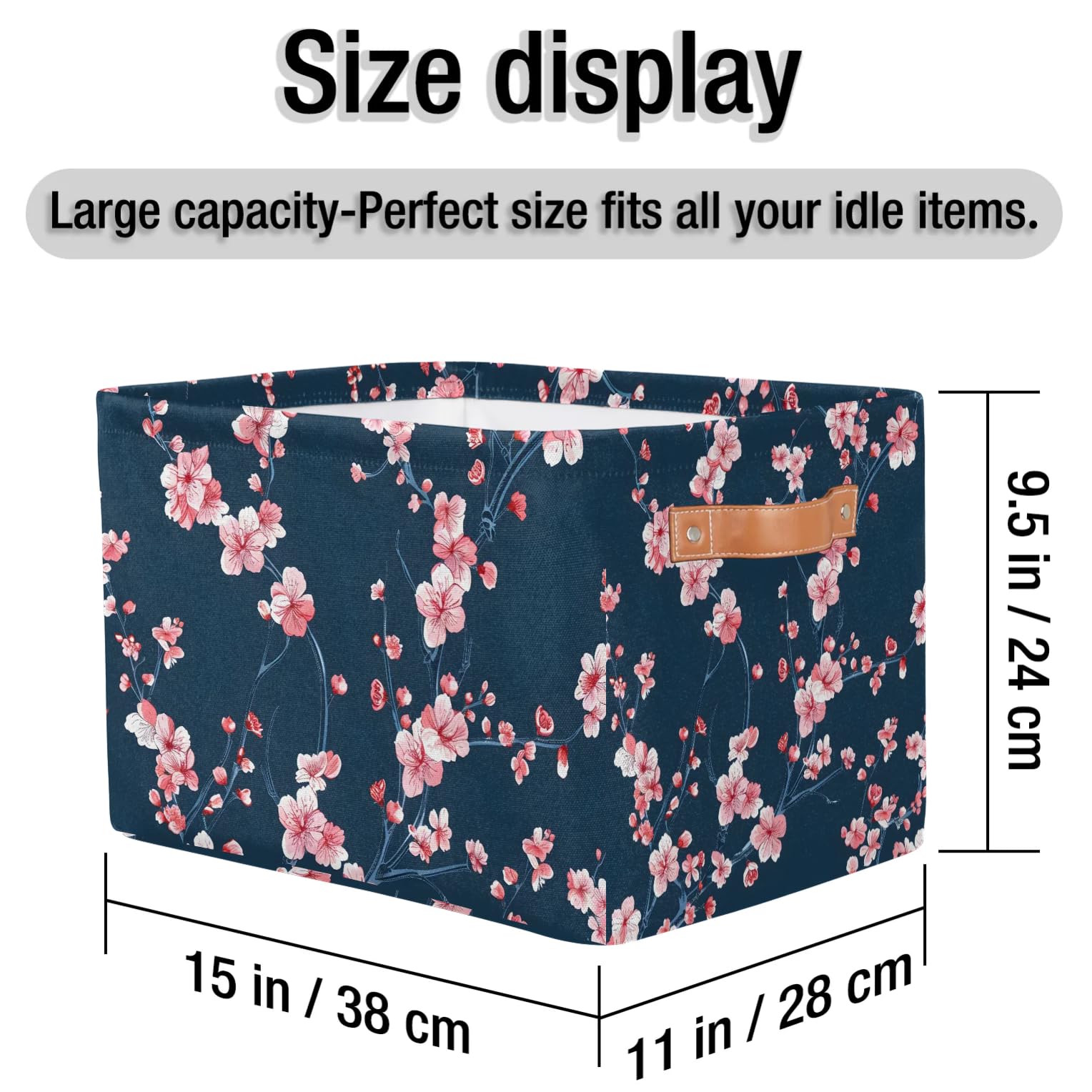 Large Fabric Storage Baskets with Handles - 2 Pack Cherry Blossom Decorative Collapsible Organizer Bins for Shelves, Closet & Home | Perfect for Clothes, Toys & Bedroom Organization