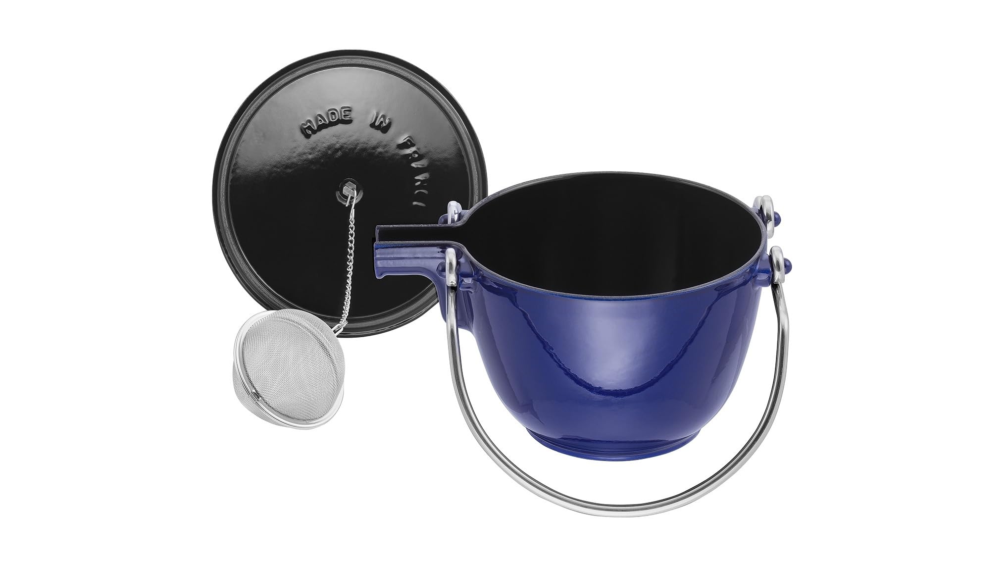 Staub 1-Quart Cast Iron Round Tea Kettle - Dark Blue, French-Made for Stovetop & Tea Brewing | Perfect for Home Kitchen & Afternoon Tea Time