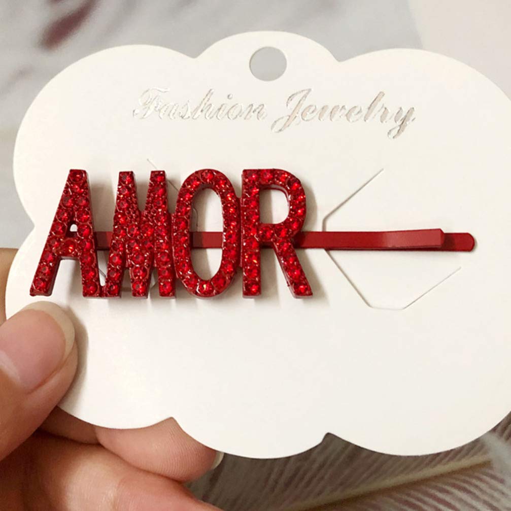 Beaupretty Red Rhinestone Words Hair Clips - Bling Crystal Letter Hair Pins for Women & Girls | Elegant Barrettes & Hair Accessories for Parties, Weddings & Daily Styling