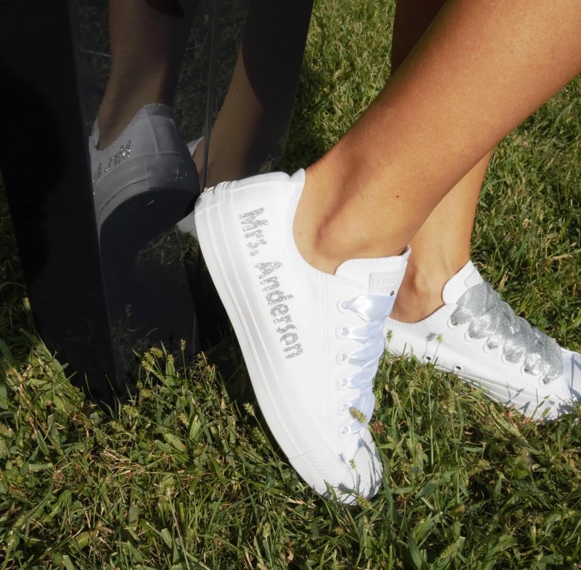 Custom Monogrammed Wedding Sneakers for Brides - Personalized Bridal Trainers & White Wedding Day Footwear - Perfect for Bridal Showers, Bachelorette Parties & Reception Dancing