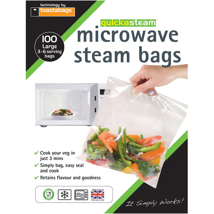 25 Large Microwave Steam Bags for Vegetables, Fish & Healthy Cooking - Reusable Food Steamer Bags for Quick & Easy Meal Prep