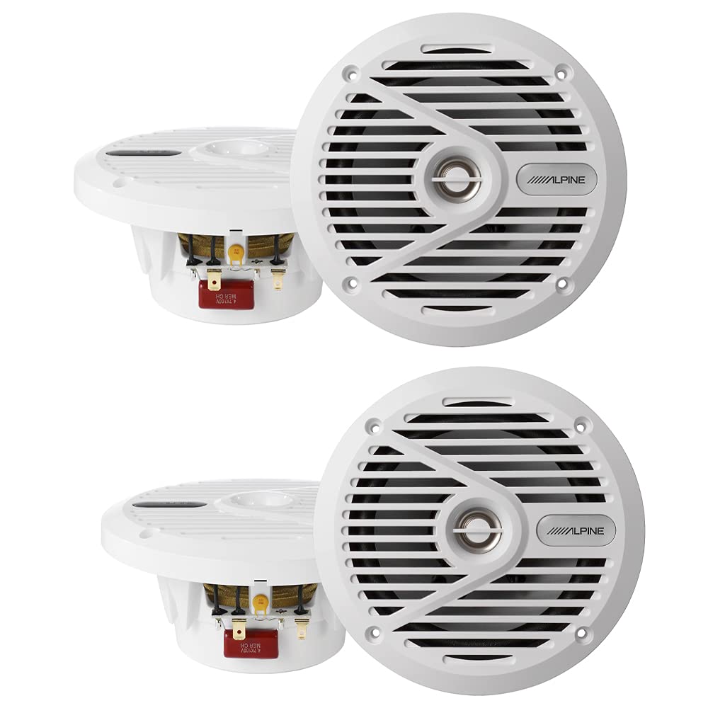 DIAS Alpine 2 Pack 6.5 Inch Marine Coaxial 2-Way Waterproof Speakers with White Grilles - Perfect for Boats, RVs, and Outdoor Audio Systems