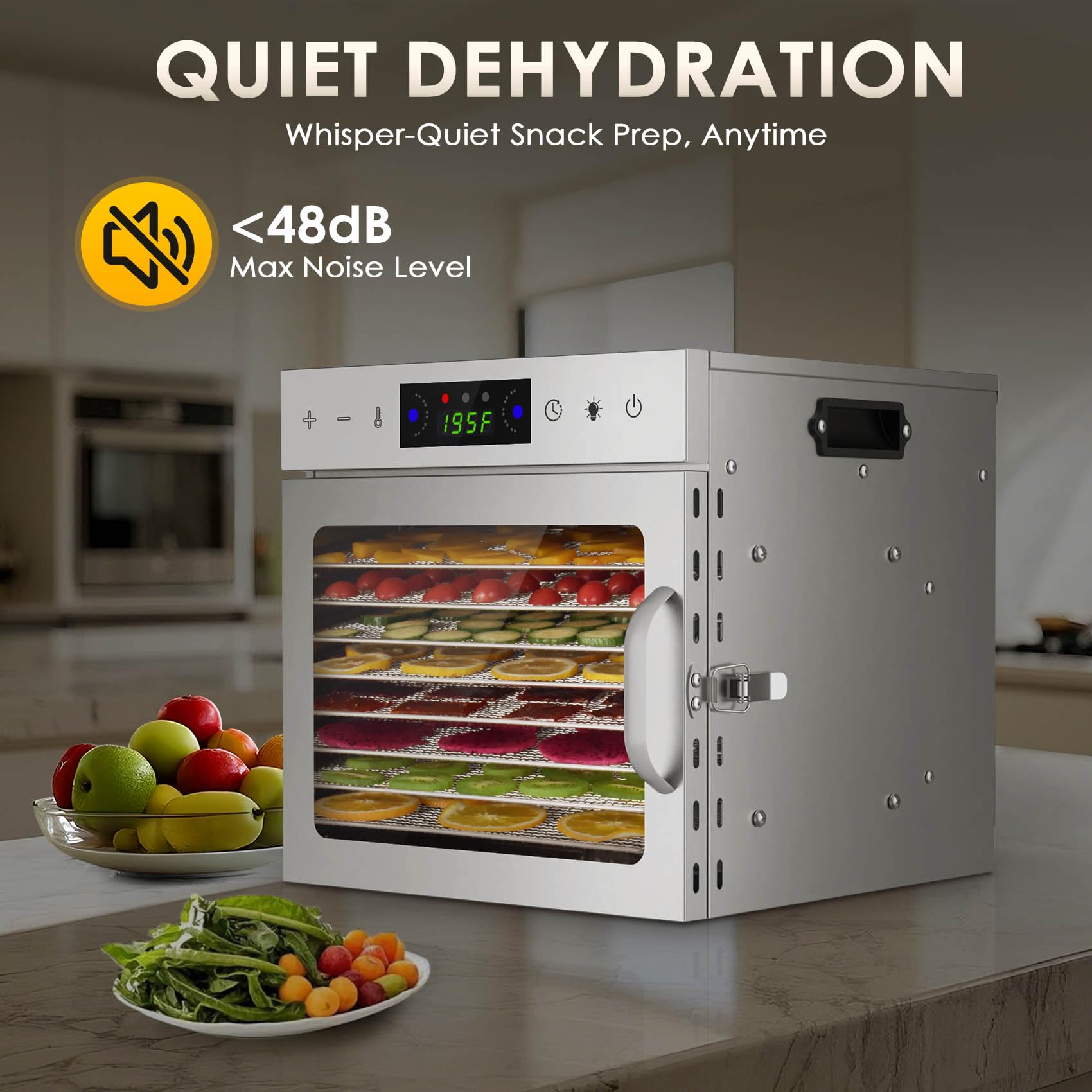 HOPERAN 8-Tray Stainless Steel Food Dehydrator Machine - Digital Timer & Temperature Control for Jerky, Herbs, Fruits - Overheat Protection with Free Recipe Book - Perfect for Home Kitchen, Camping & Healthy Snacks