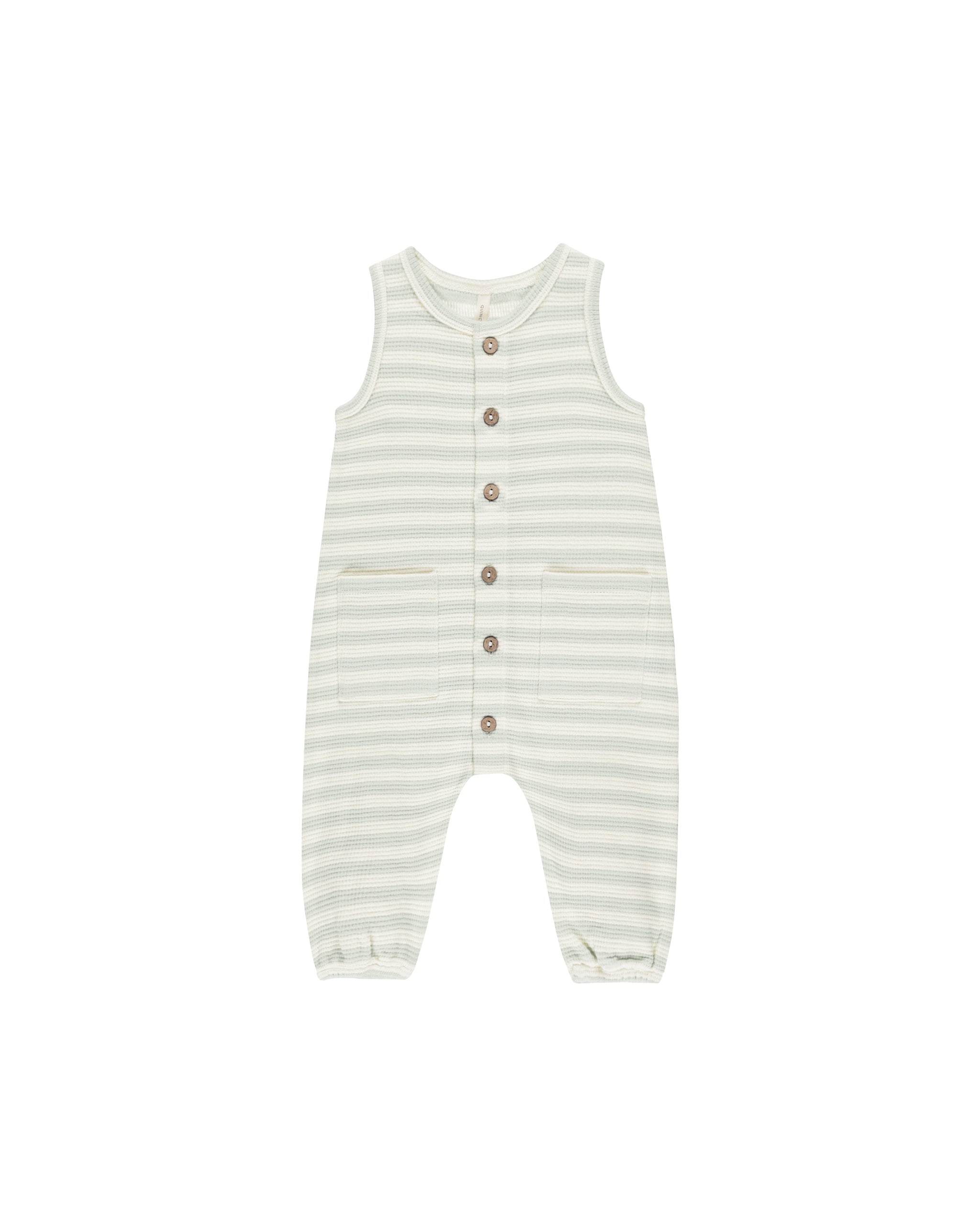 Quincy Mae Waffle Jumpsuit for Women - Soft & Comfortable Mint Stripe Romper, Casual Loungewear & Sleepwear, Perfect for Home, Travel and Relaxation