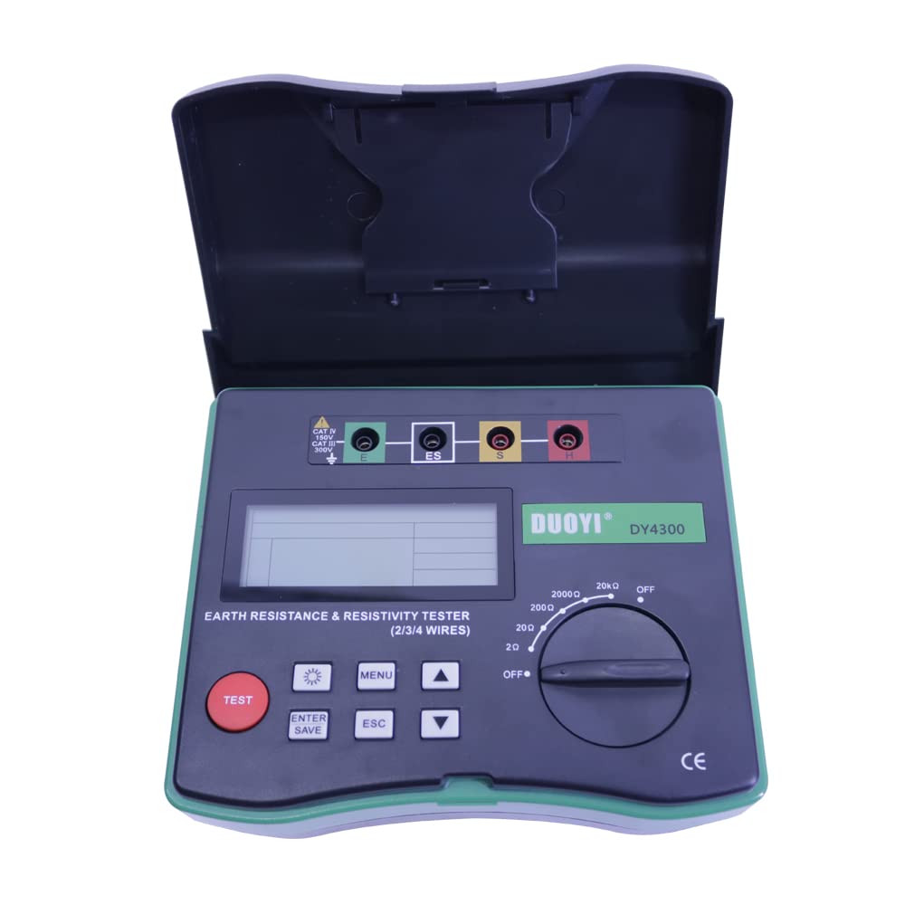 DY4300 Digital Ground Resistance Tester - 4-Terminal Soil Resistivity & Insulation Meter for Electrical Safety Testing (Perfect for Solar Panel Installations, Industrial Grounding Systems & Home Electrical Maintenance)