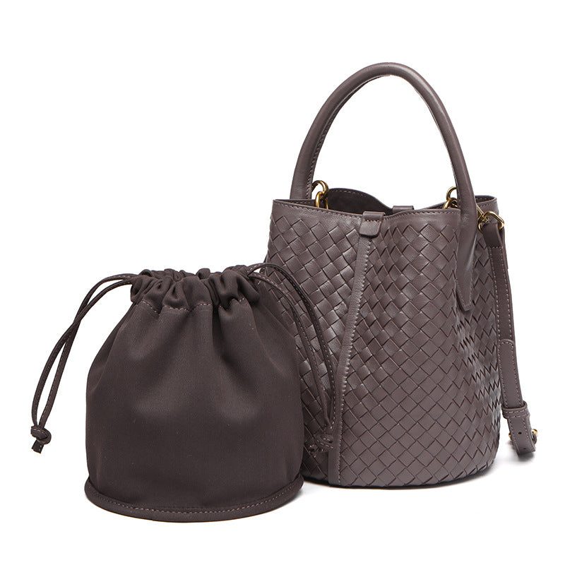 Handwoven Lambskin Bucket Bag for Women - Soft Leather Crossbody Purse with Adjustable Strap - Perfect for Travel, Shopping & Everyday Use