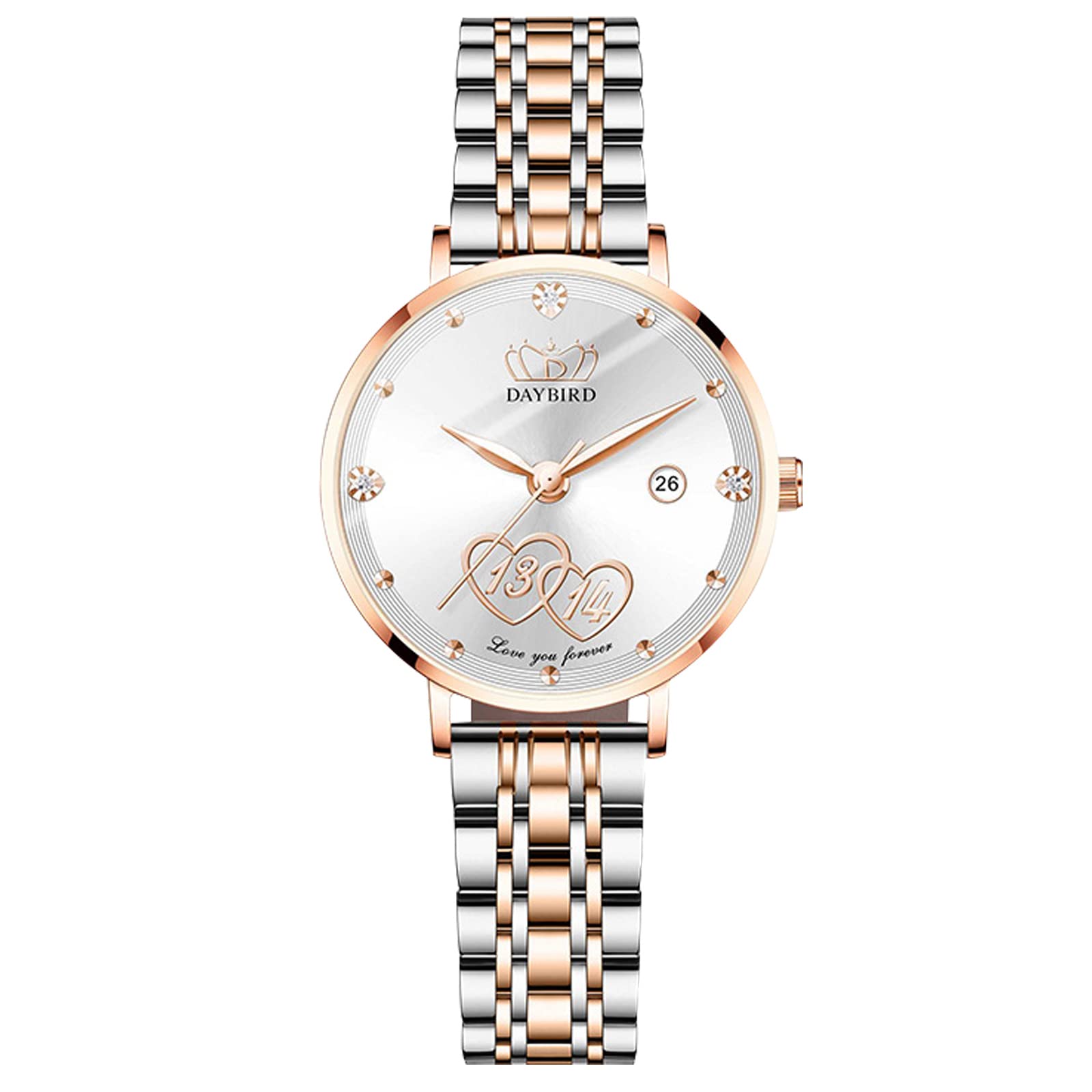 RORIOS Women's Waterproof Analog Quartz Watch with Stainless Steel Band & Heart Diamond - Elegant Dress Watch for Women & Girls | Perfect for Office, Party & Daily Wear