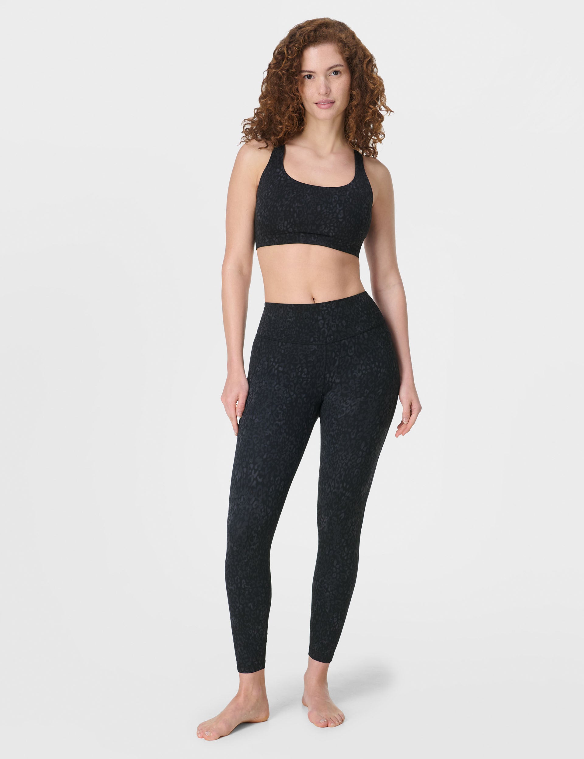 Ultimate Studio Racerback Sports Bra - Black Panther Print for Women | High Support Workout Top for Yoga, Running & Gym