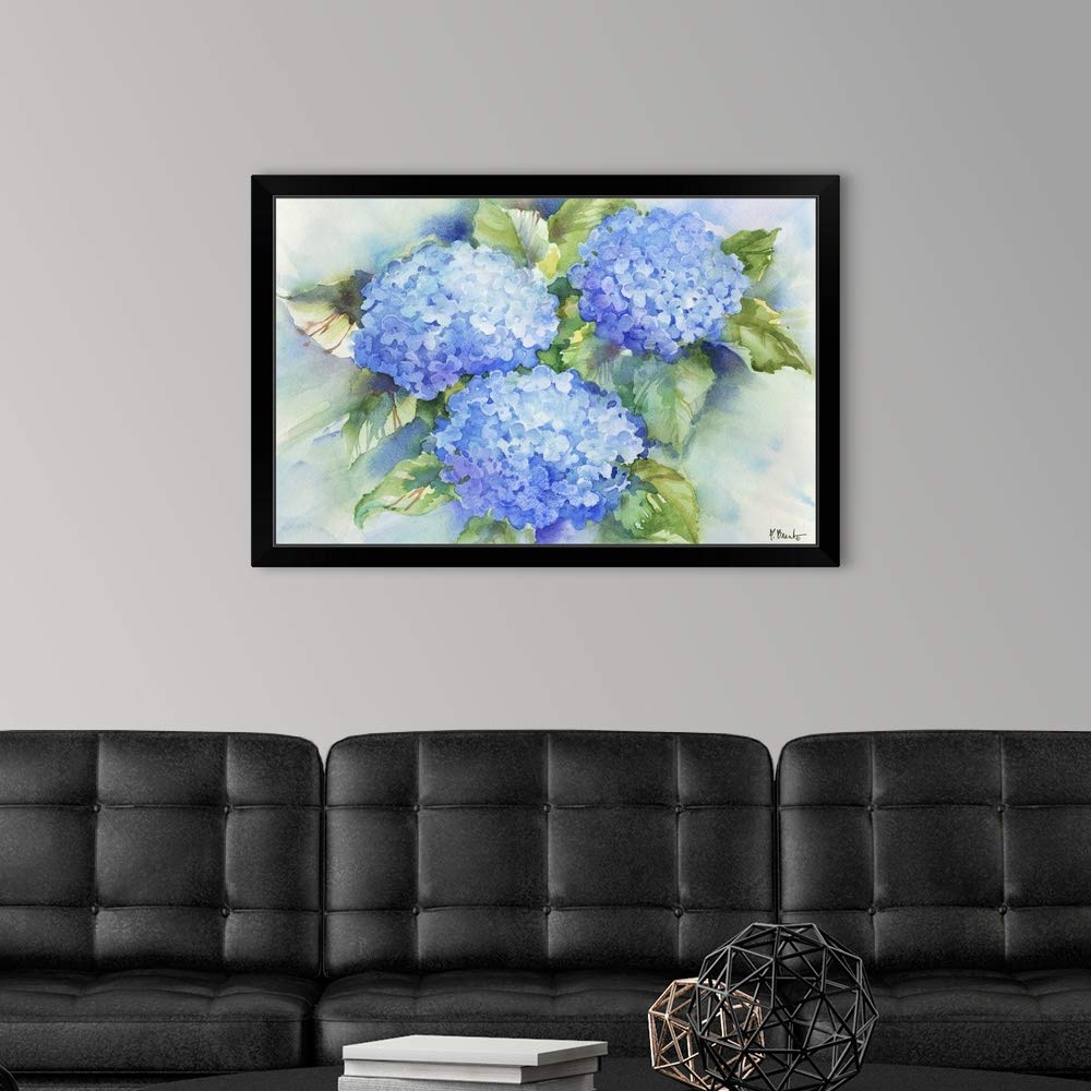 Sky Blue Hydrangea Black Framed Wall Art Print - Botanical Flower Painting for Home & Office Decor - Perfect for Living Room, Bedroom or Gift